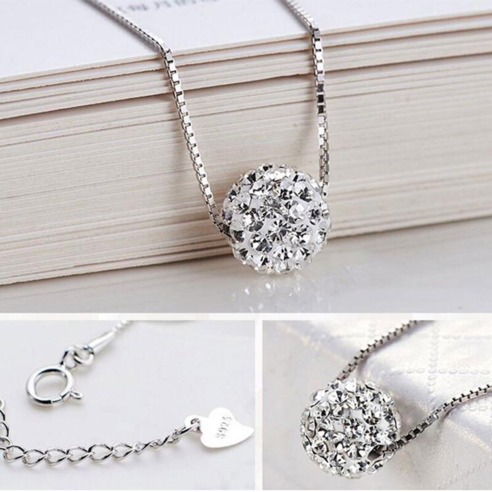 NEW Silver Simple Zircon Ball Necklace - Picture 3 of 4